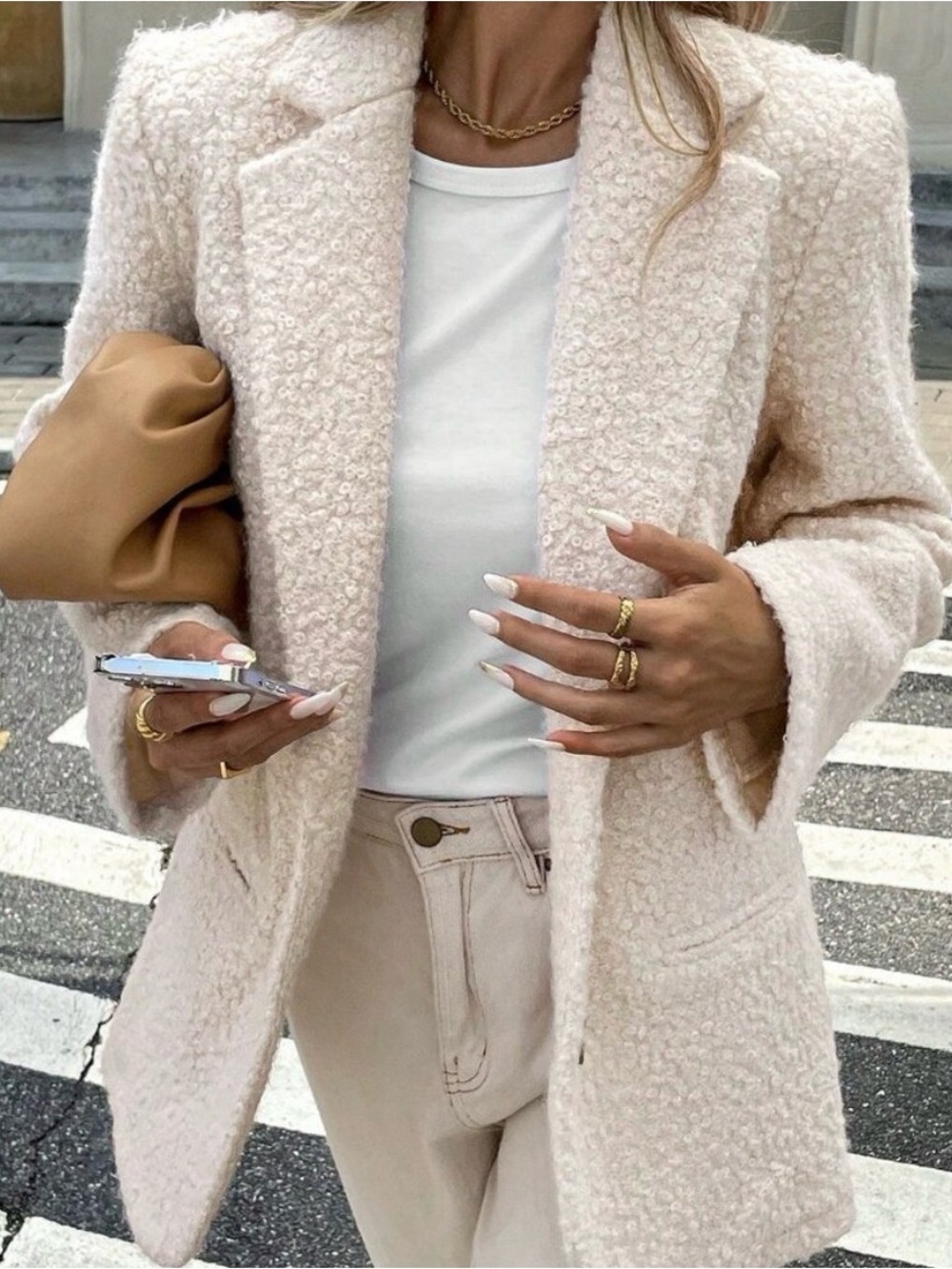 Apricot Casual Women's Stand Collar Long Sleeve Blazer Jacket